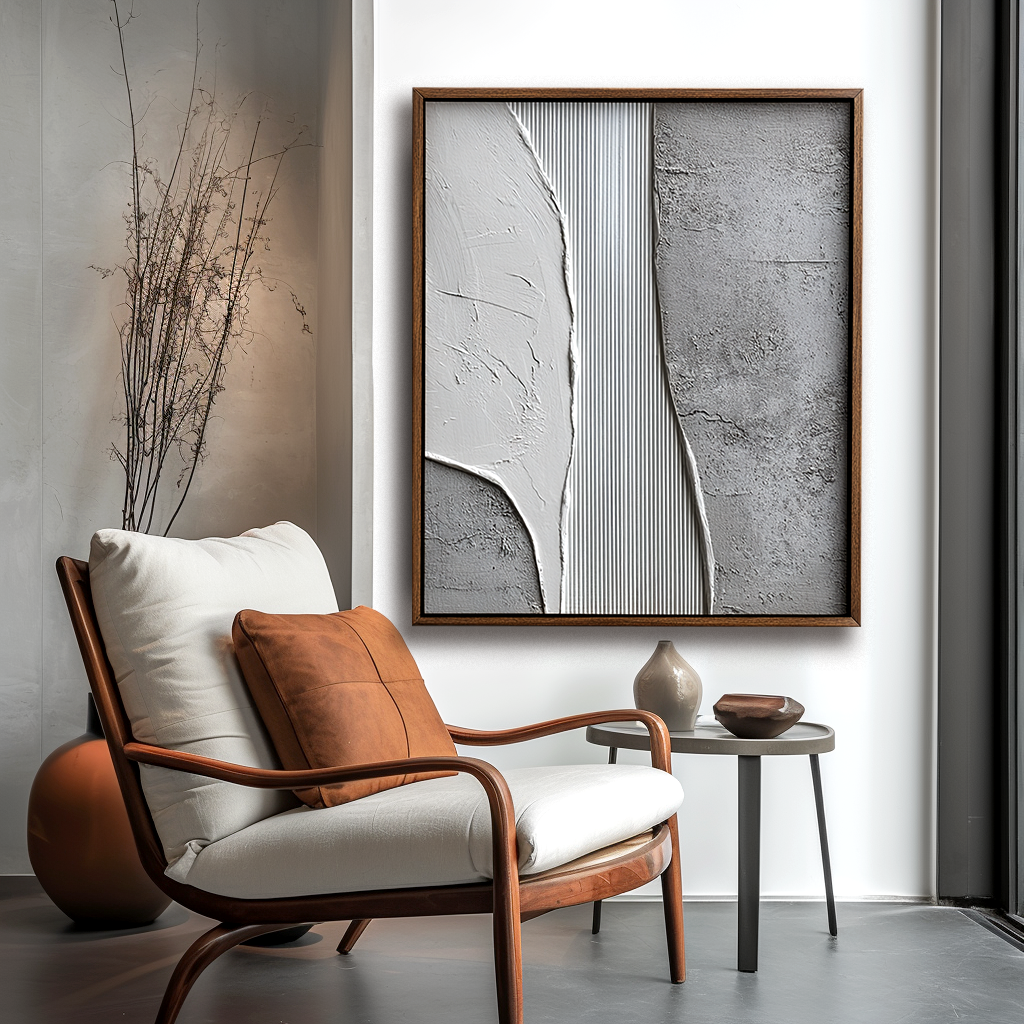 Grey and White Textured Abstract Painting #ART104