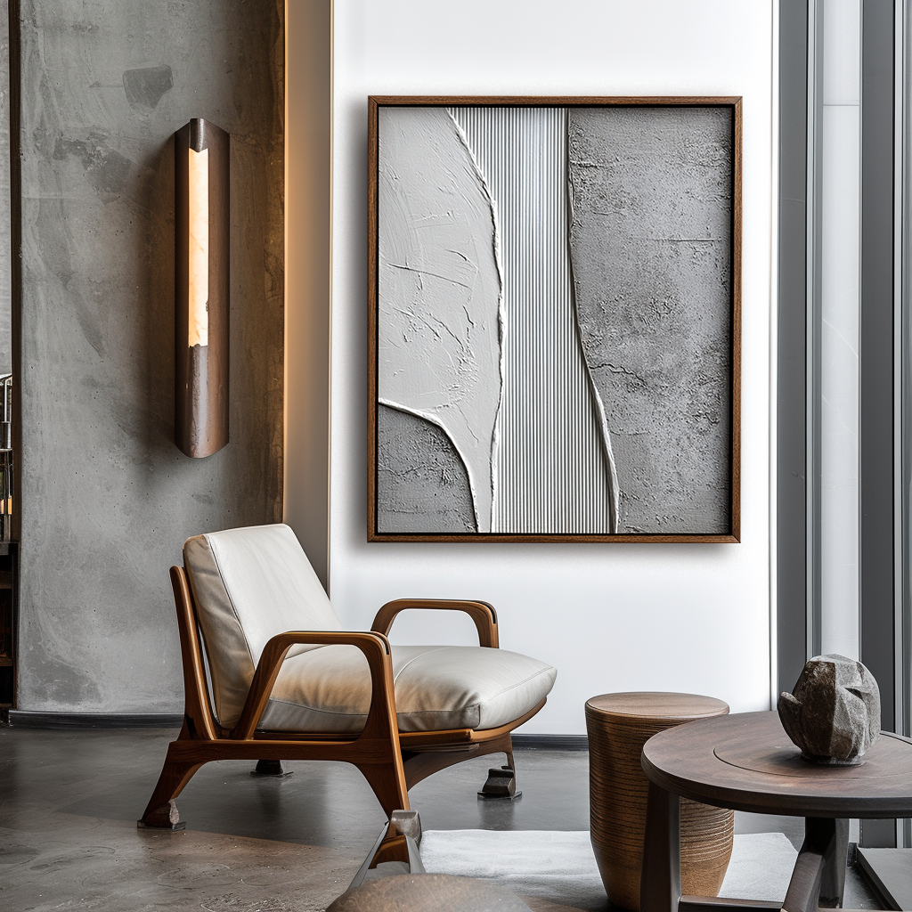 Grey and White Textured Abstract Painting #ART104