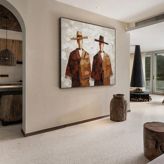 Cultural Duo – Earthy Textured Figurative Painting