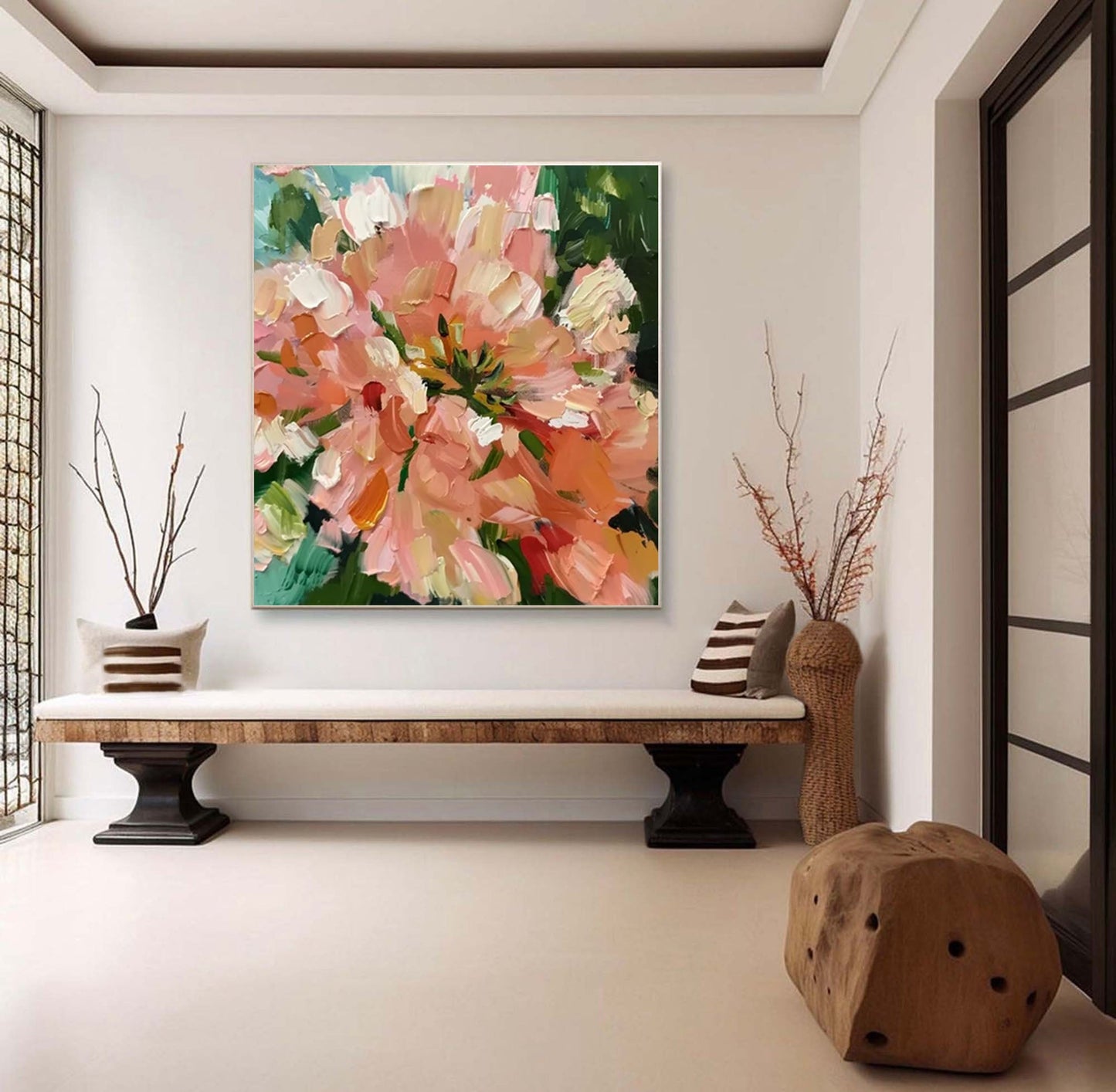Sunlit Peach Bloom Floral Painting