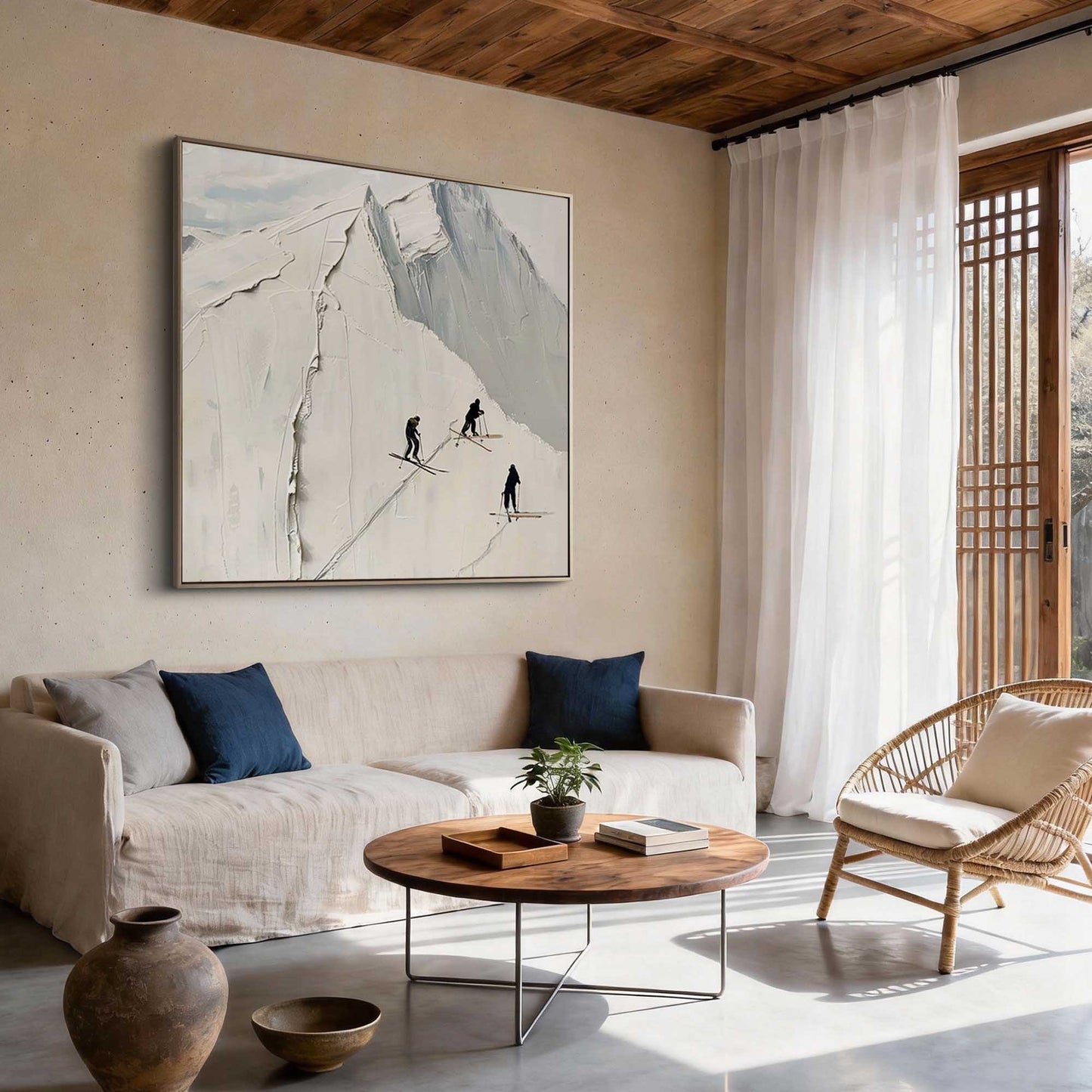 Alpine Skiers Textured Painting