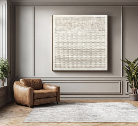Ivory Rhythm Grid Textured Painting