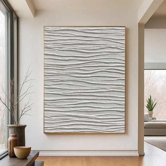 White Serene Wave – Minimalist Textured Abstract Art