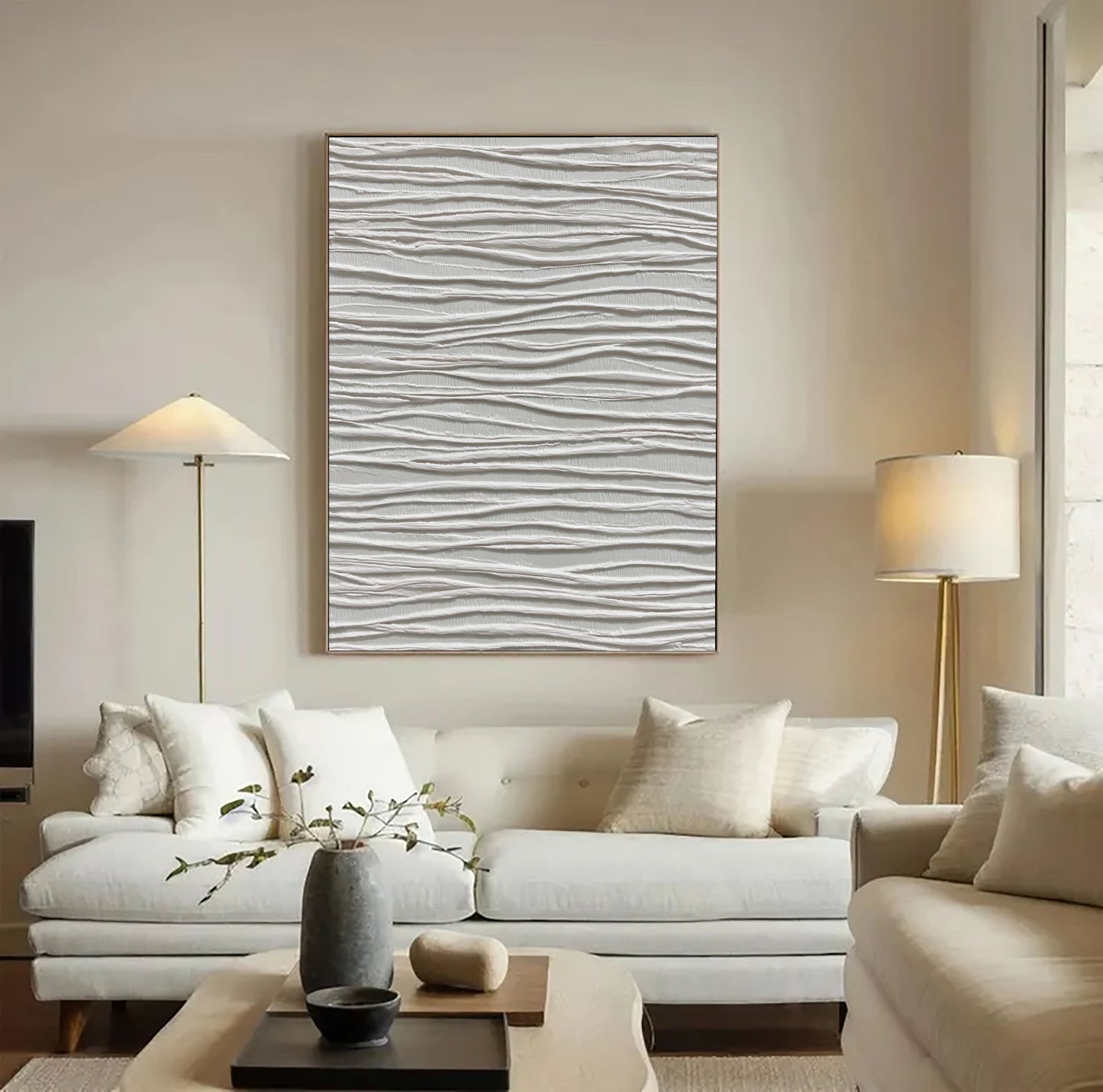 White Serene Wave – Minimalist Textured Abstract Art