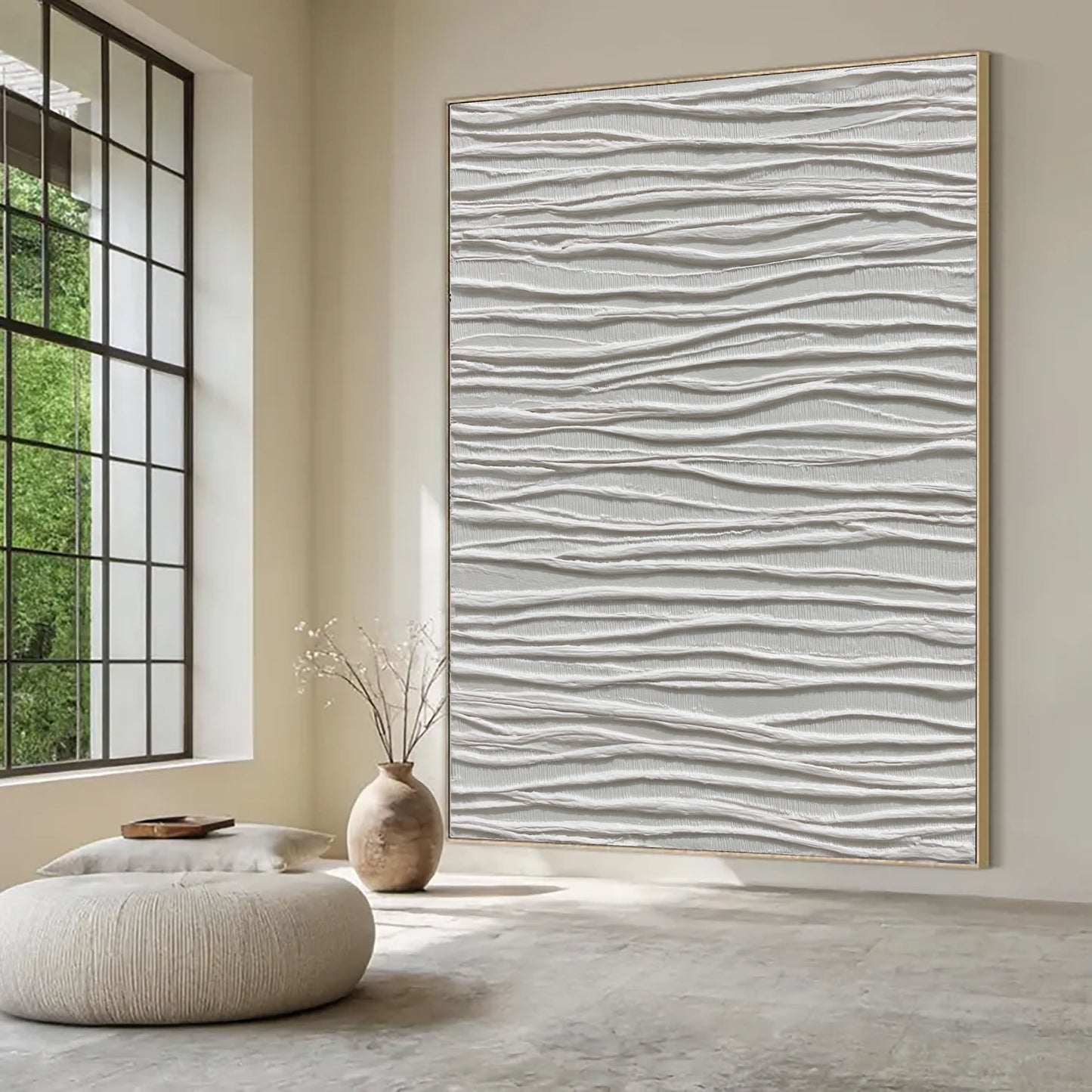 White Serene Wave – Minimalist Textured Abstract Art