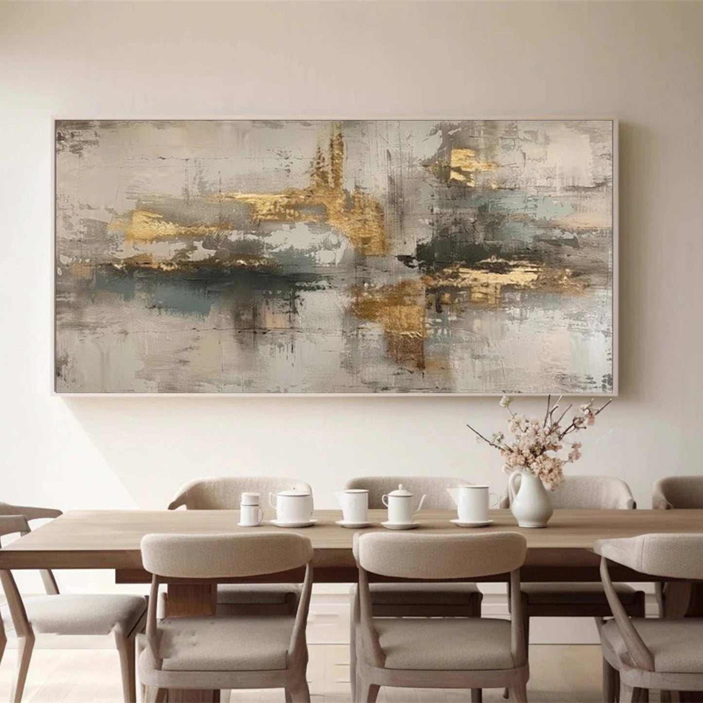 Golden Horizon Neutral Abstract Painting