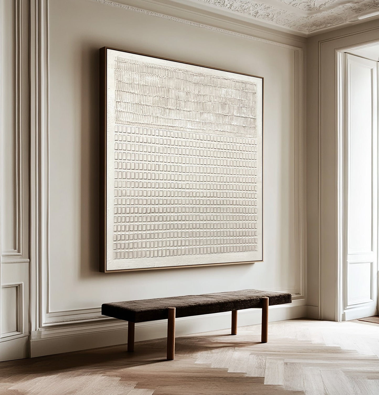 Ivory Rhythm Grid Textured Painting