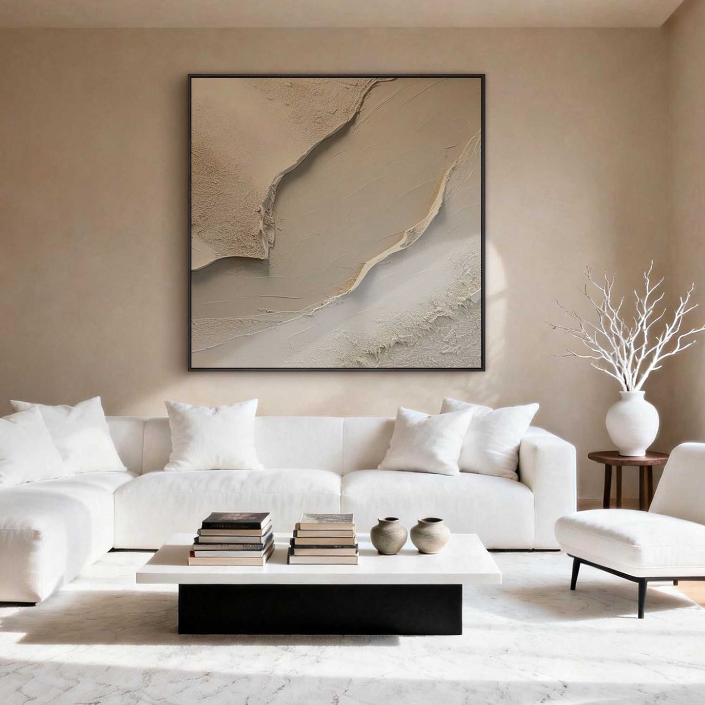 Cream Shoreline Impasto Abstract Painting