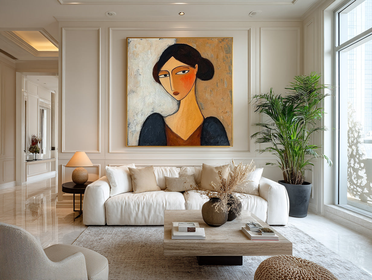 Amber Gaze Modern Female Portrait Painting