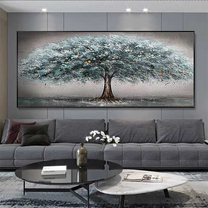 Quiet Horizon Blue Tree Abstract Painting