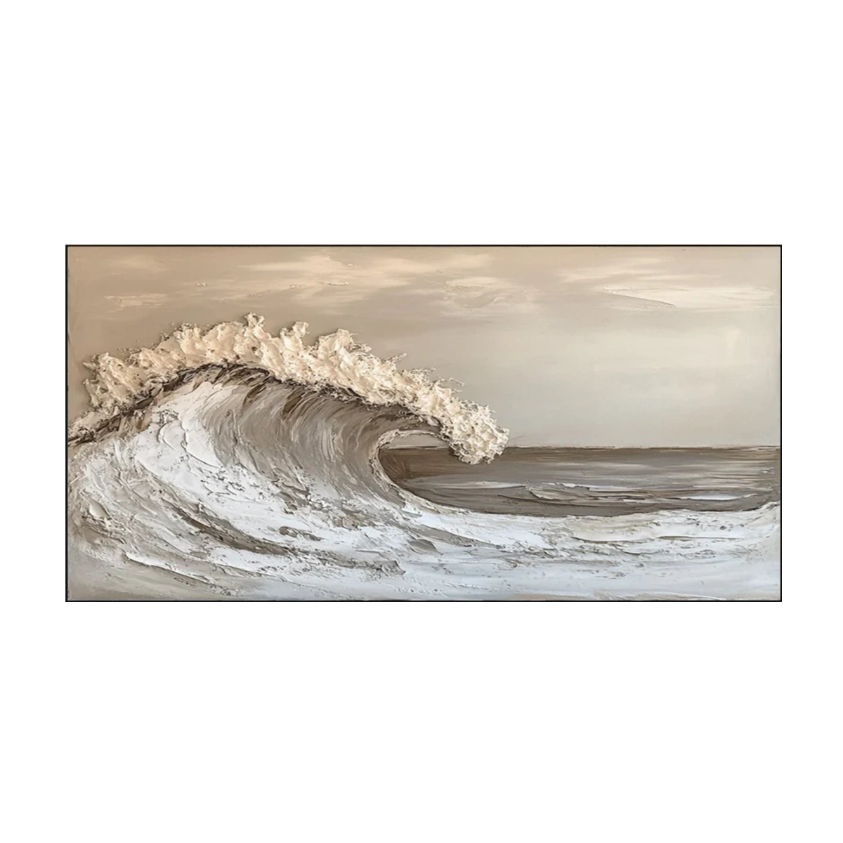 Golden Tide-Beige Ocean Wave Painting