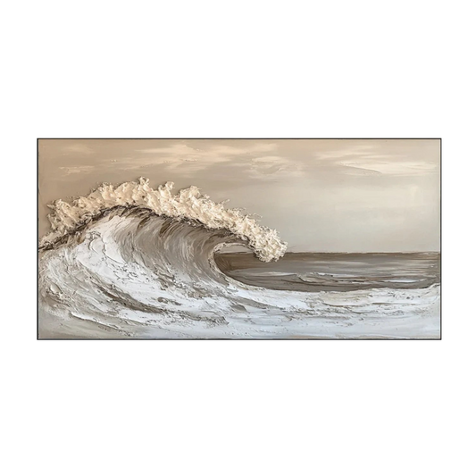 Golden Tide-Beige Ocean Wave Painting
