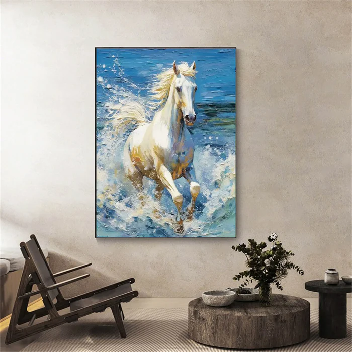 Ocean Charge White Horse Painting