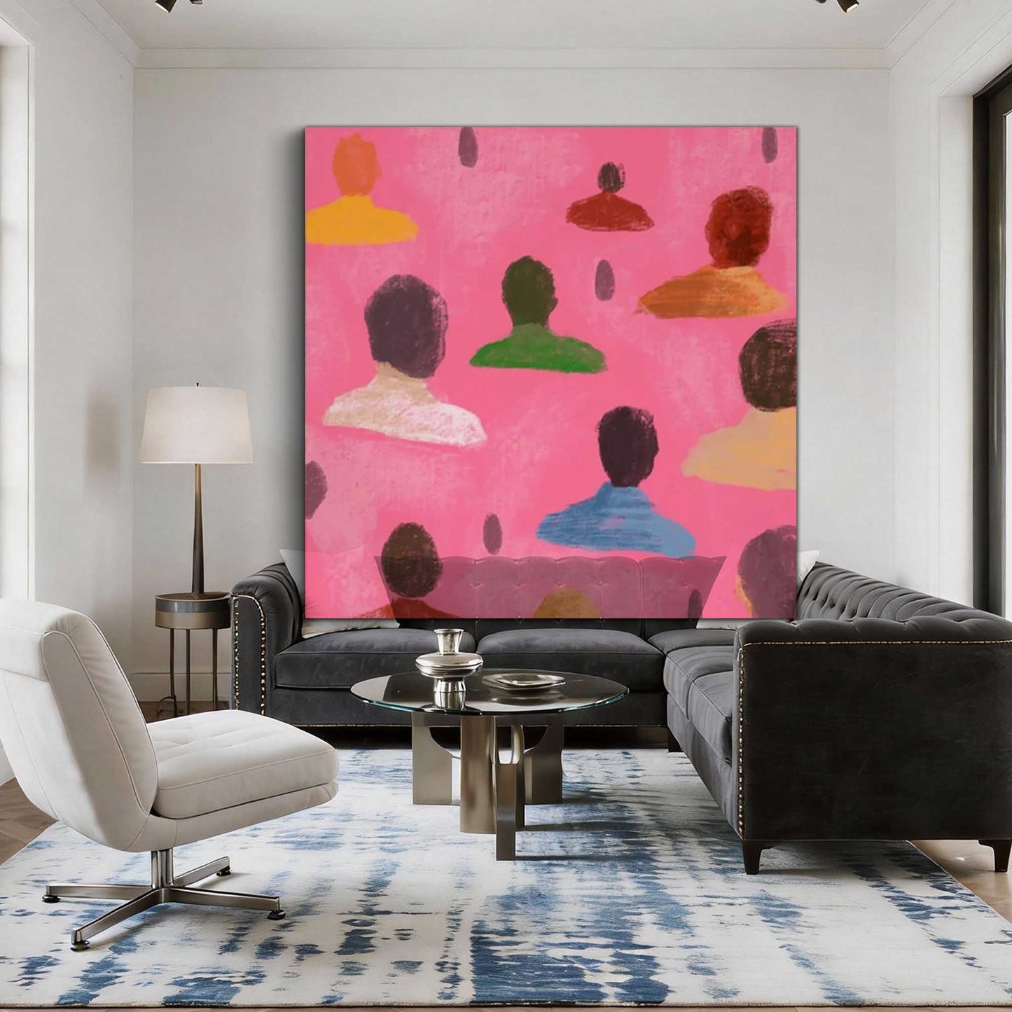 Crowd on Pink Abstract Painting