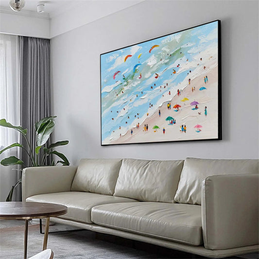 Azure Surf-Textured Beach Painting