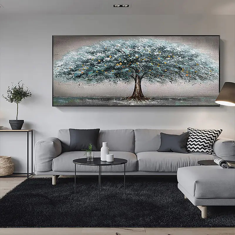 Quiet Horizon Blue Tree Abstract Painting