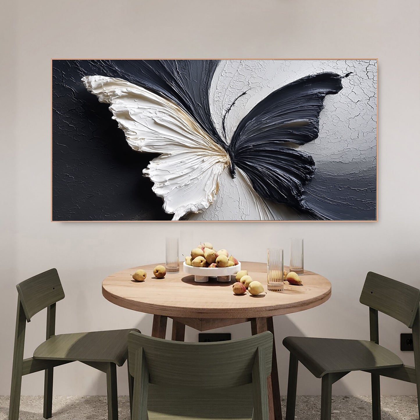 Dual Aura Butterfly – Black & White Textured Painting