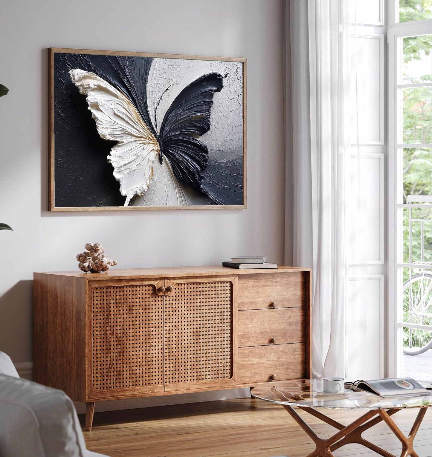 Dual Aura Butterfly – Black & White Textured Painting