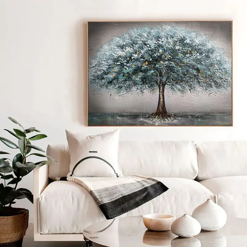 Quiet Horizon Blue Tree Abstract Painting