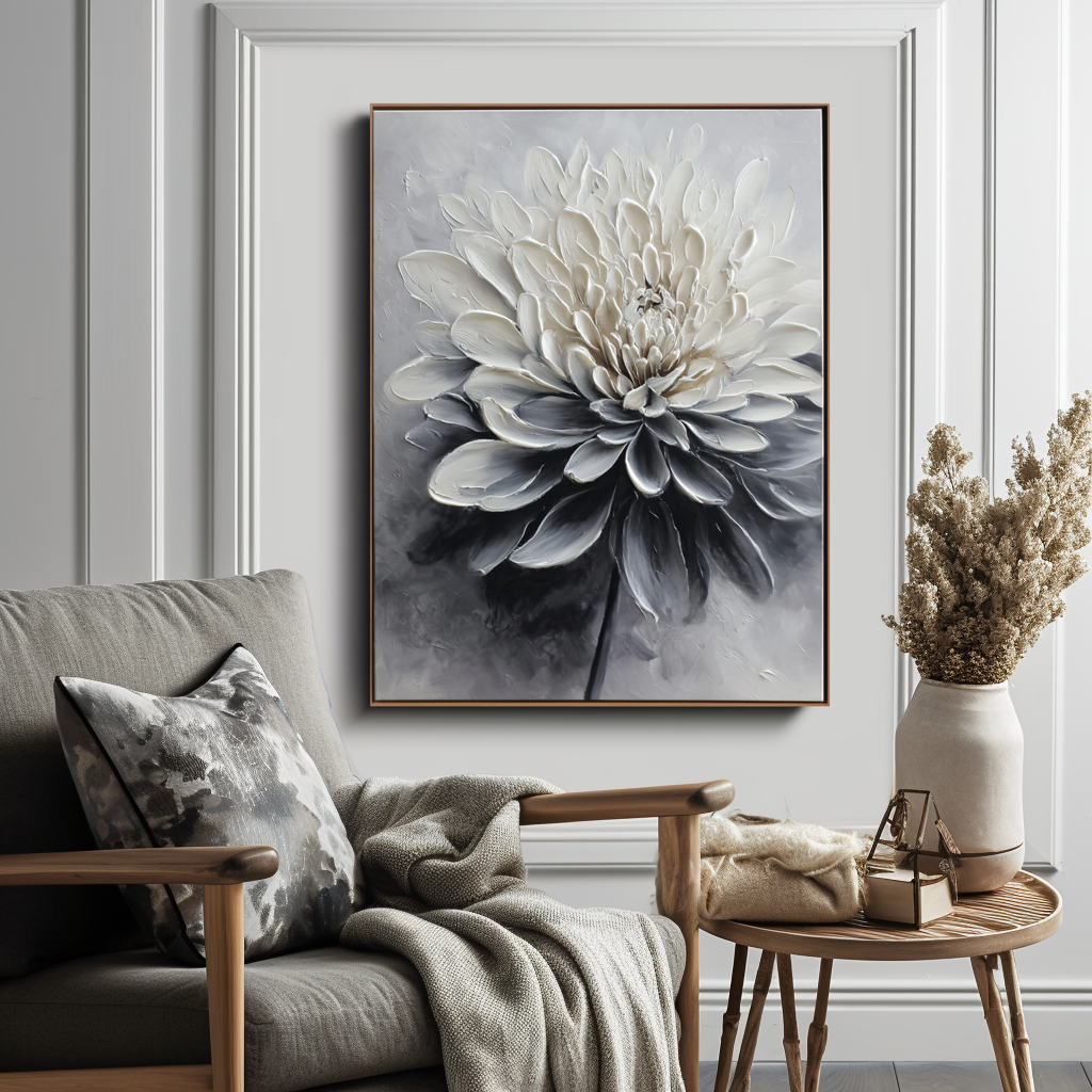 Black and White Textured Floral Painting #ART16