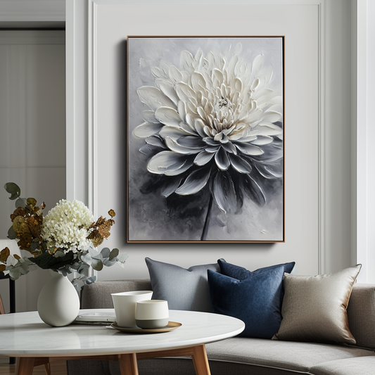 Black and White Textured Floral Painting #ART16