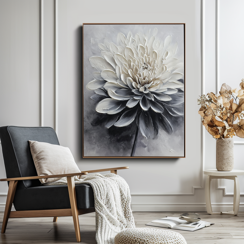 Black and White Textured Floral Painting #ART16