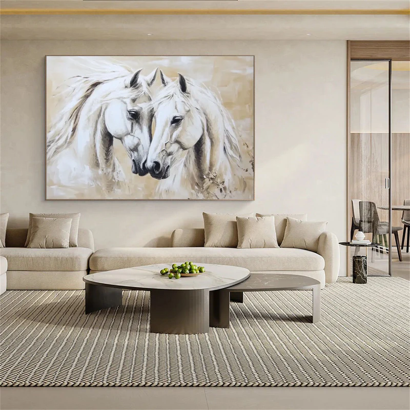 Twin Harmony White Horses Painting