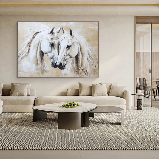 Twin Harmony White Horses Painting