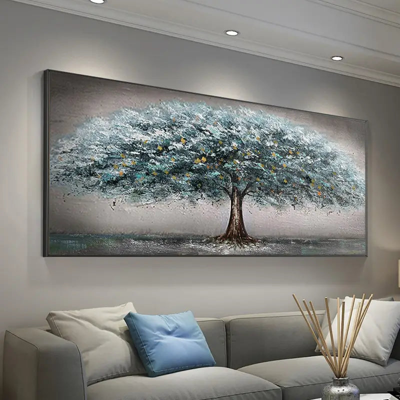 Quiet Horizon Blue Tree Abstract Painting
