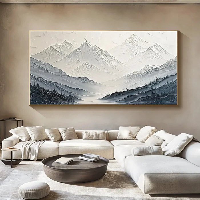 Silent Peaks Textured Mountain Painting