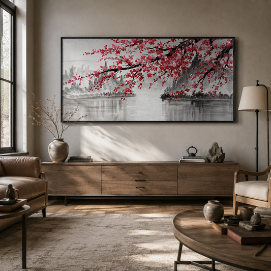 Red Plum Blossom Landscape Painting
