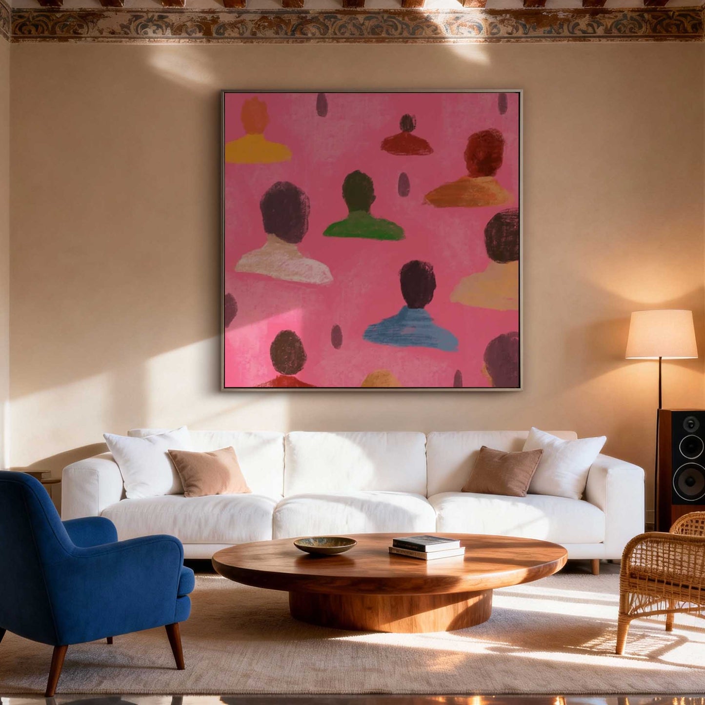 Crowd on Pink Abstract Painting