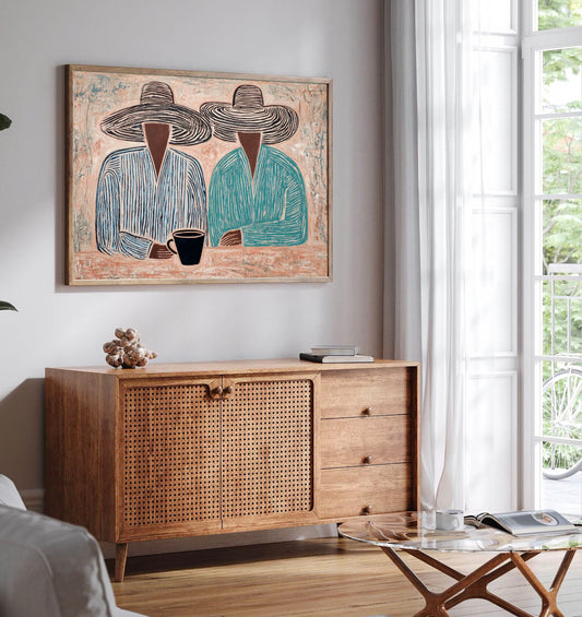 Coffee Conversations – Abstract Duo Figurative Painting