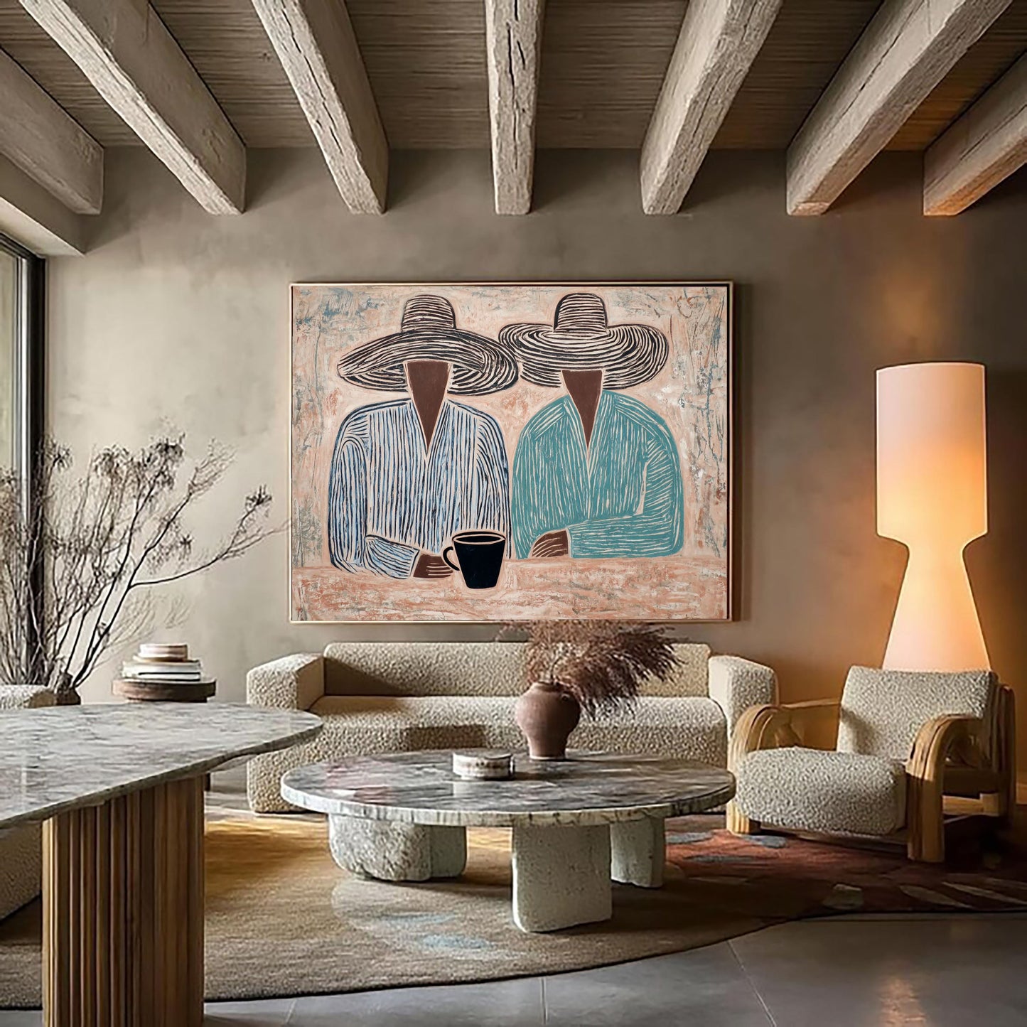 Coffee Conversations – Abstract Duo Figurative Painting