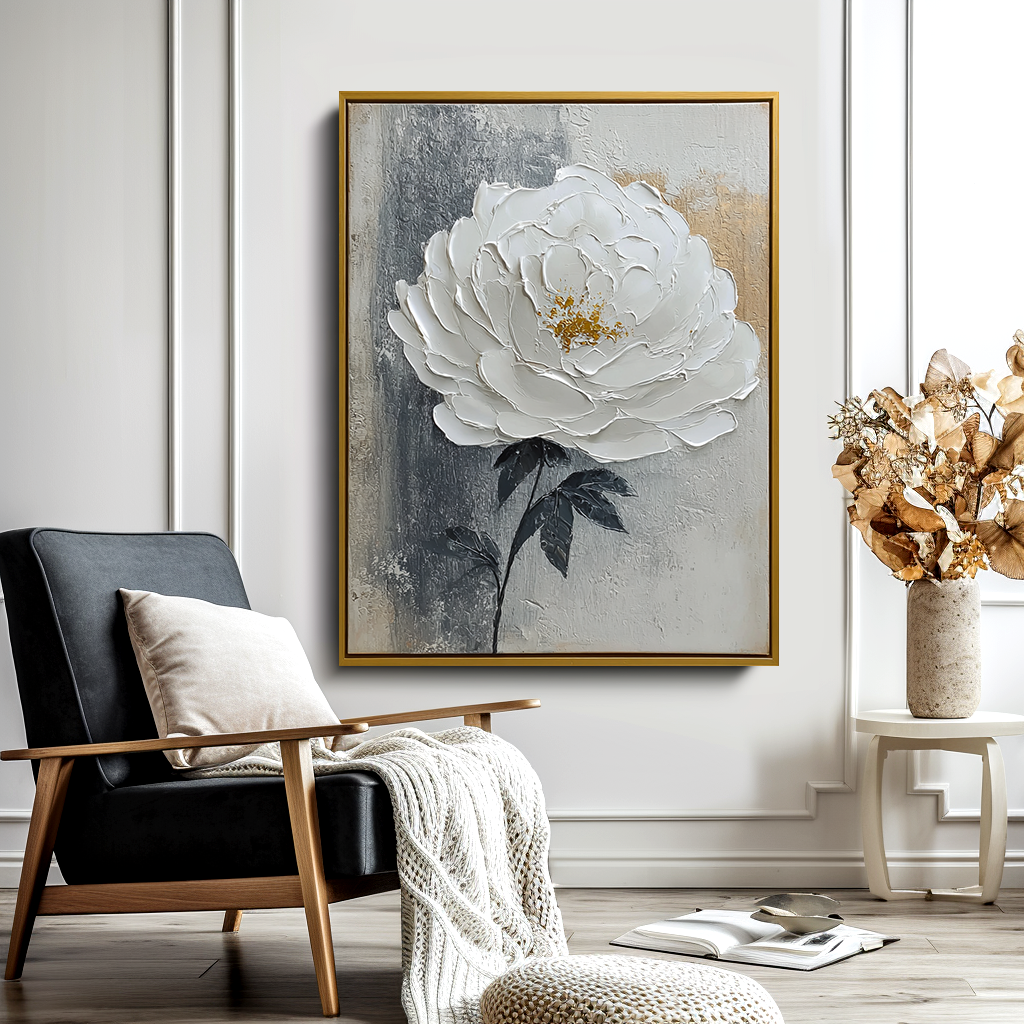 White Peony Textured Painting #ART19