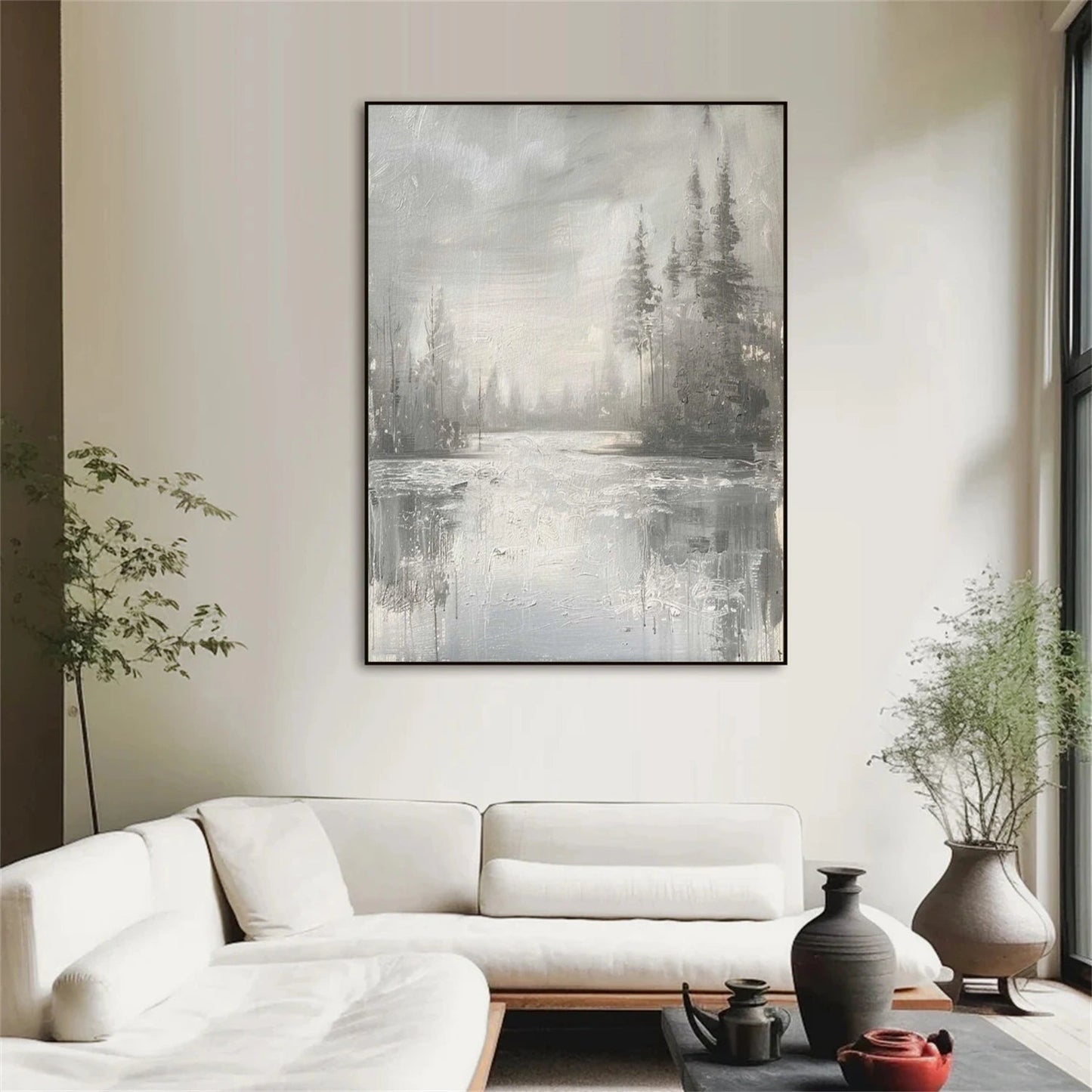 Silent Mist Lake Abstract Landscape Painting