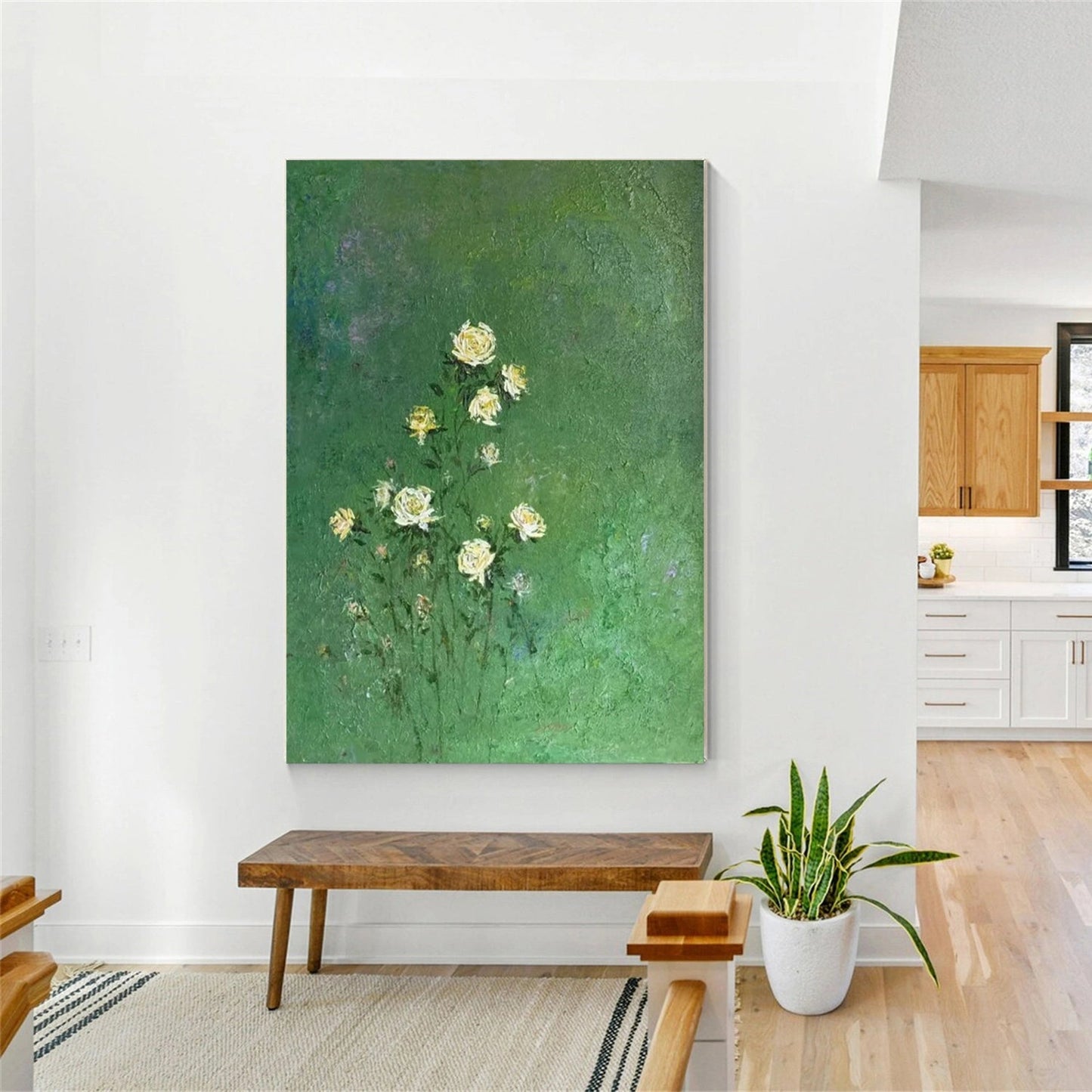 Verdant Whisper Yellow Rose Abstract Painting