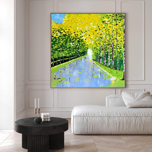 Golden Pathway Forest Landscape Painting