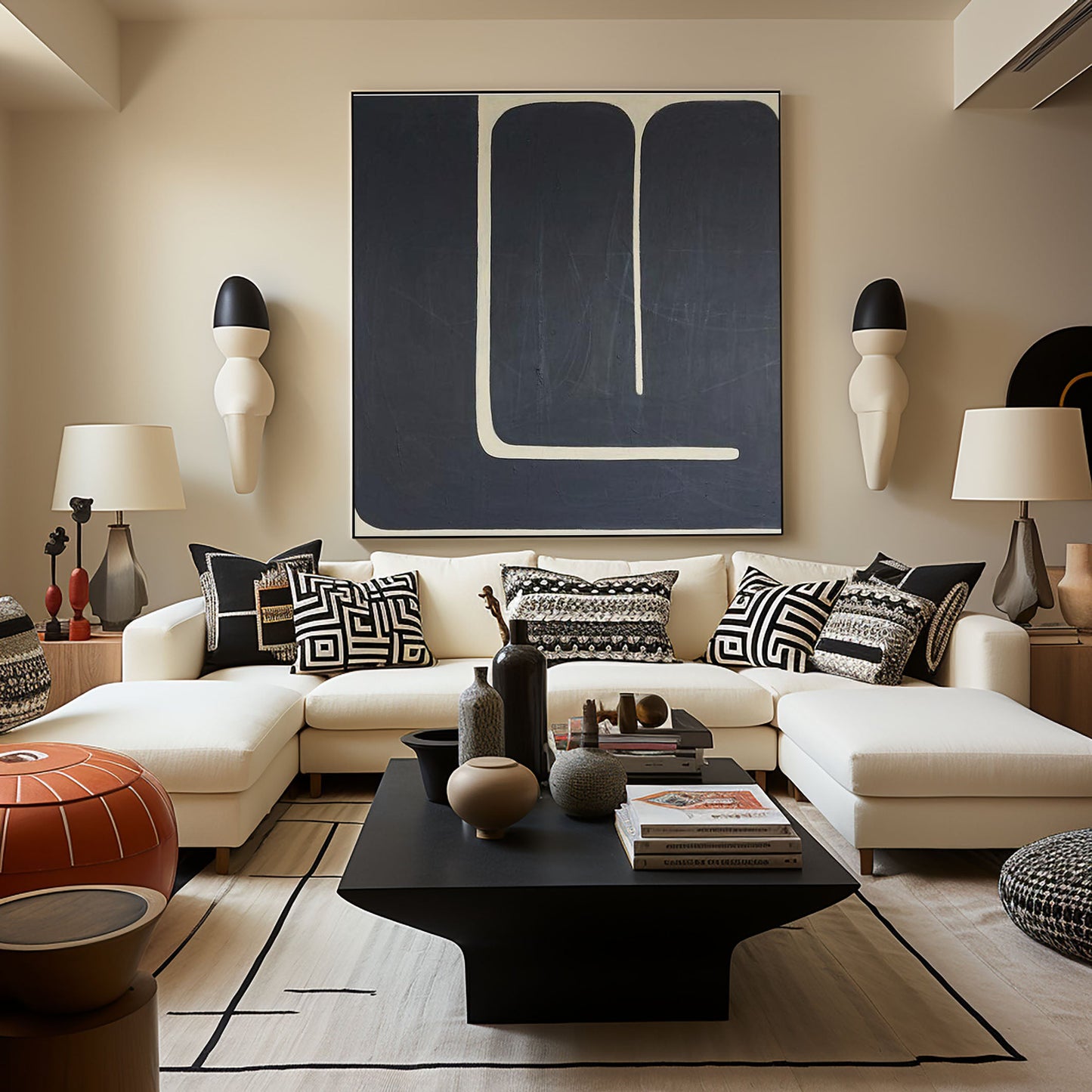 Midnight Curve Minimal Abstract Painting