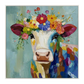 Floral Harmony Colorful Cow Painting