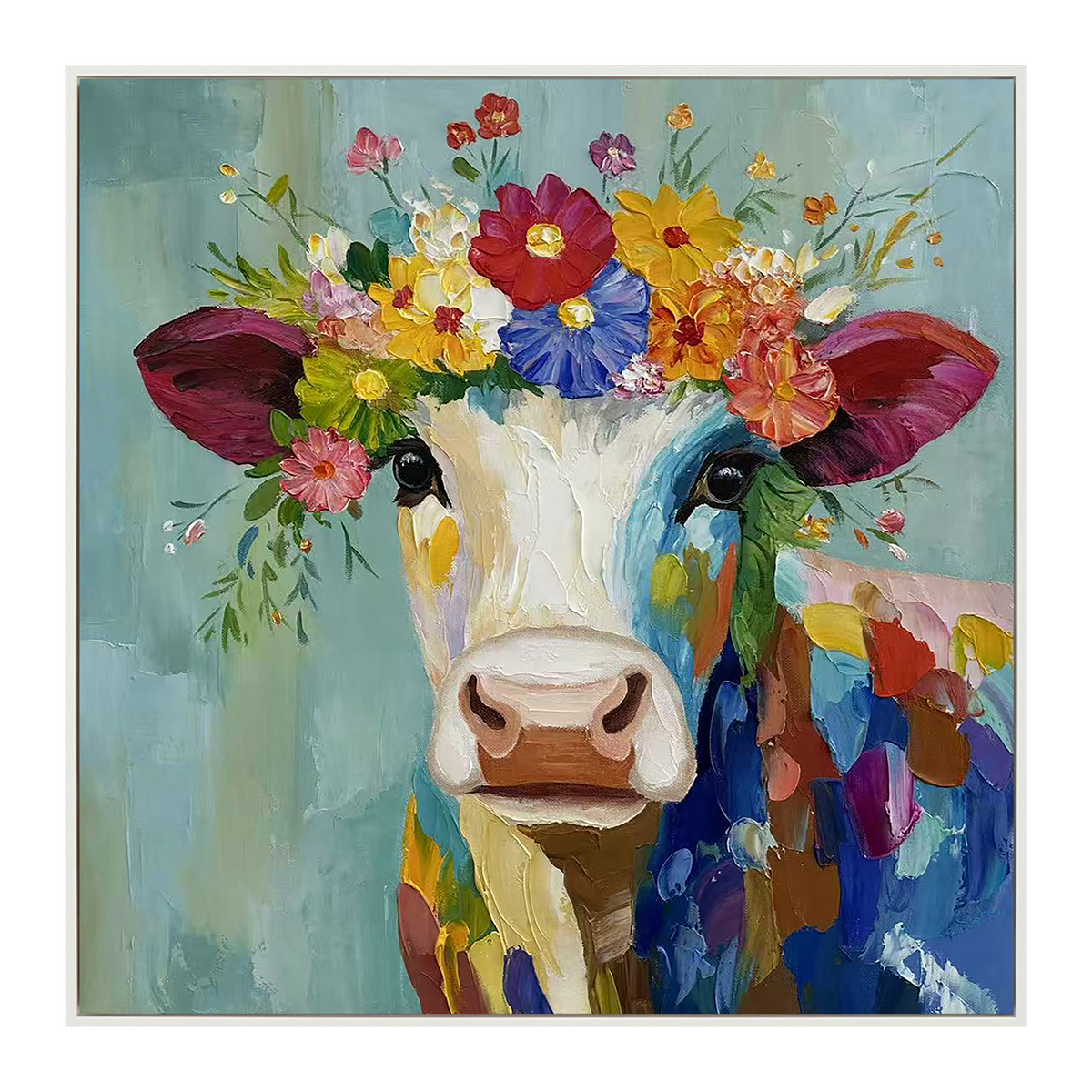 Floral Harmony Colorful Cow Painting