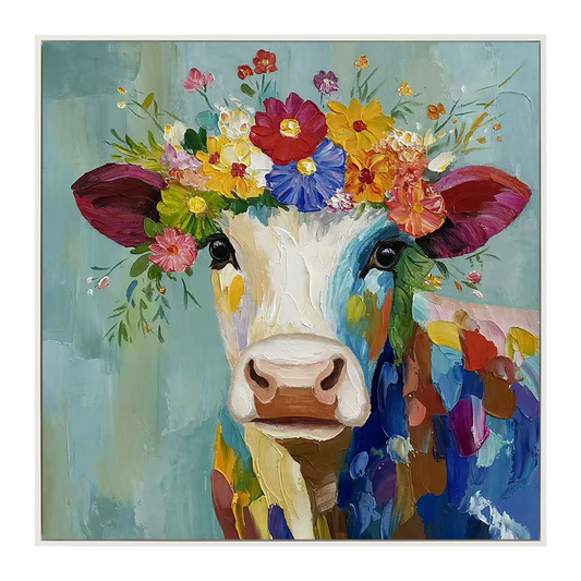 Floral Harmony Colorful Cow Painting
