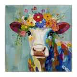 Floral Harmony Colorful Cow Painting