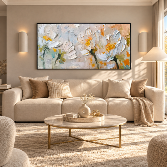 White Floral Textured Painting