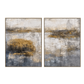 Golden Haze Abstract Landscape Painting Set Set of 2