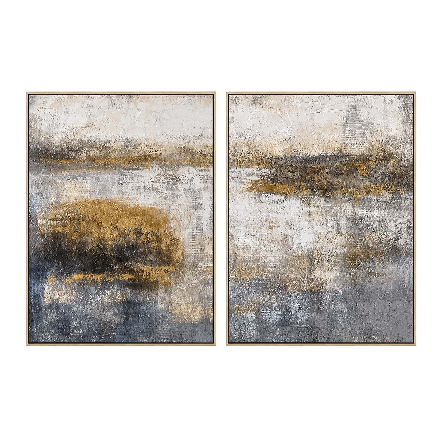 Golden Haze Abstract Landscape Painting Set Set of 2