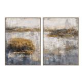 Golden Haze Abstract Landscape Painting Set Set of 2