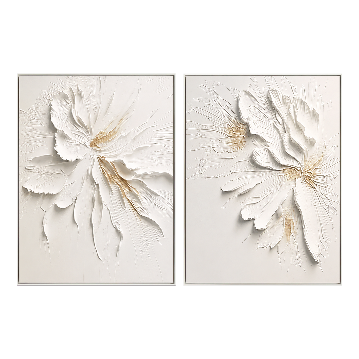 Whisper Bloom White Floral 3D Painting Set Set of 2