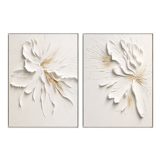 Whisper Bloom White Floral 3D Painting Set Set of 2