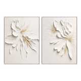 Whisper Bloom White Floral 3D Painting Set Set of 2